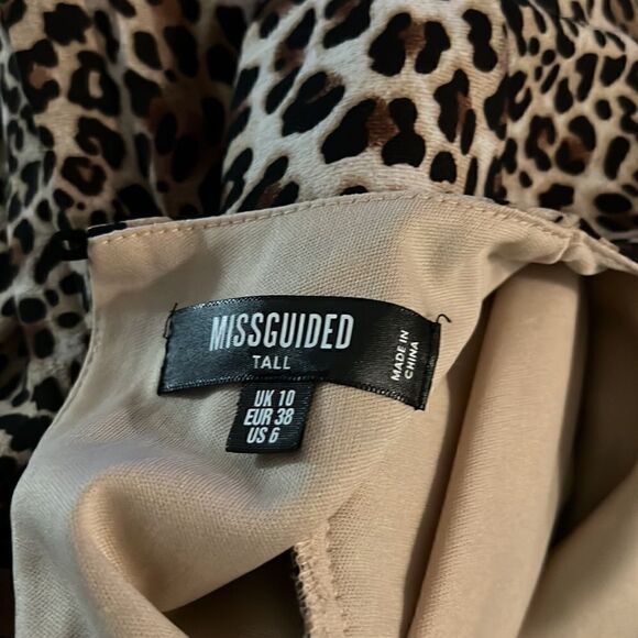 Missguided Pleated Smock Leopard Print Bell Sleeve Mini Dress Sz 6 Tall - Picture 7 of 7